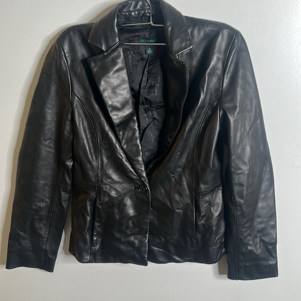 Siana studio black leather blazer jacket size 8 street wear grange pank